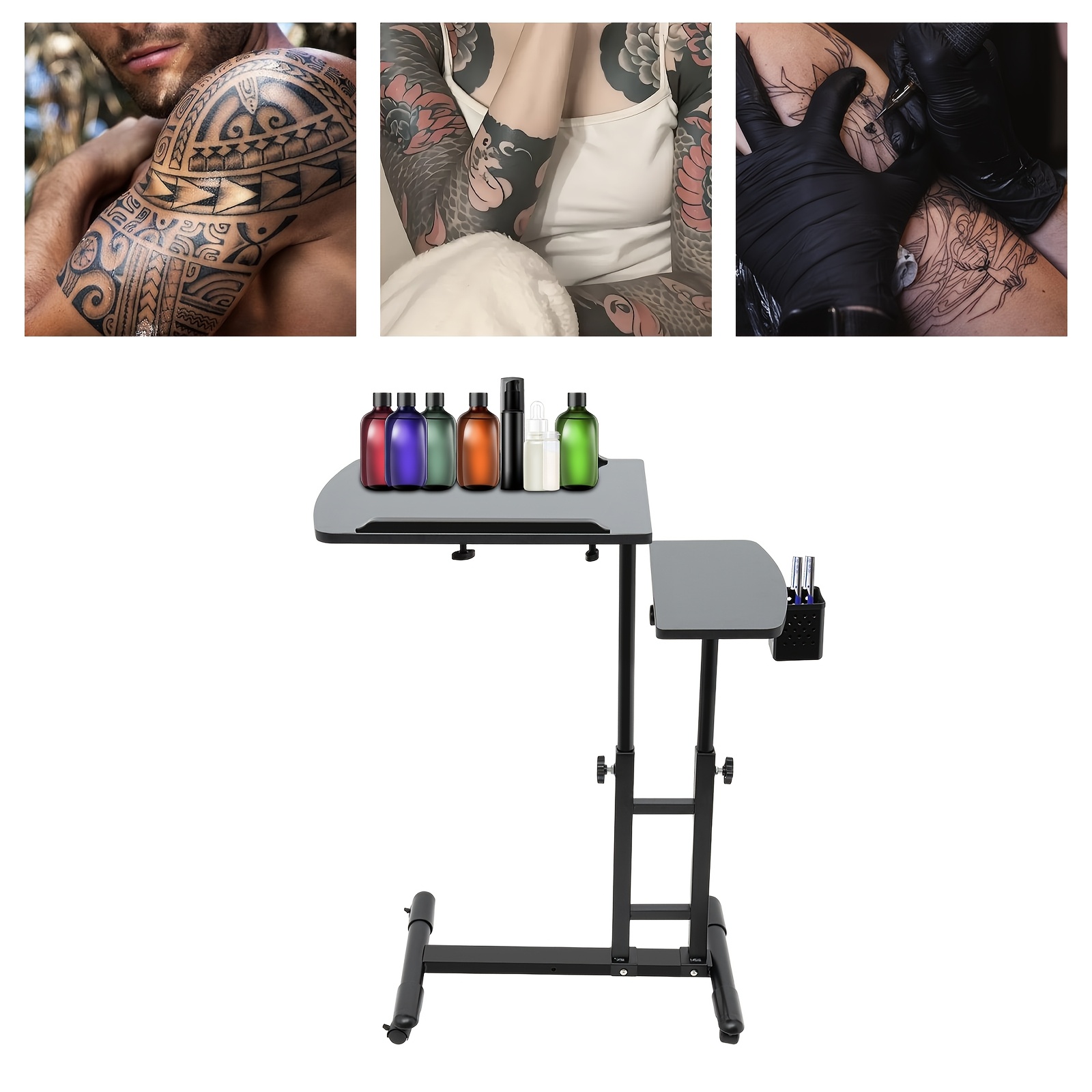 Tattoo Workstation, Tattoo Table, , Height Adjustable 65-97cm, With Wheels, Portable Workbench, Double Countertops Salon Trolley