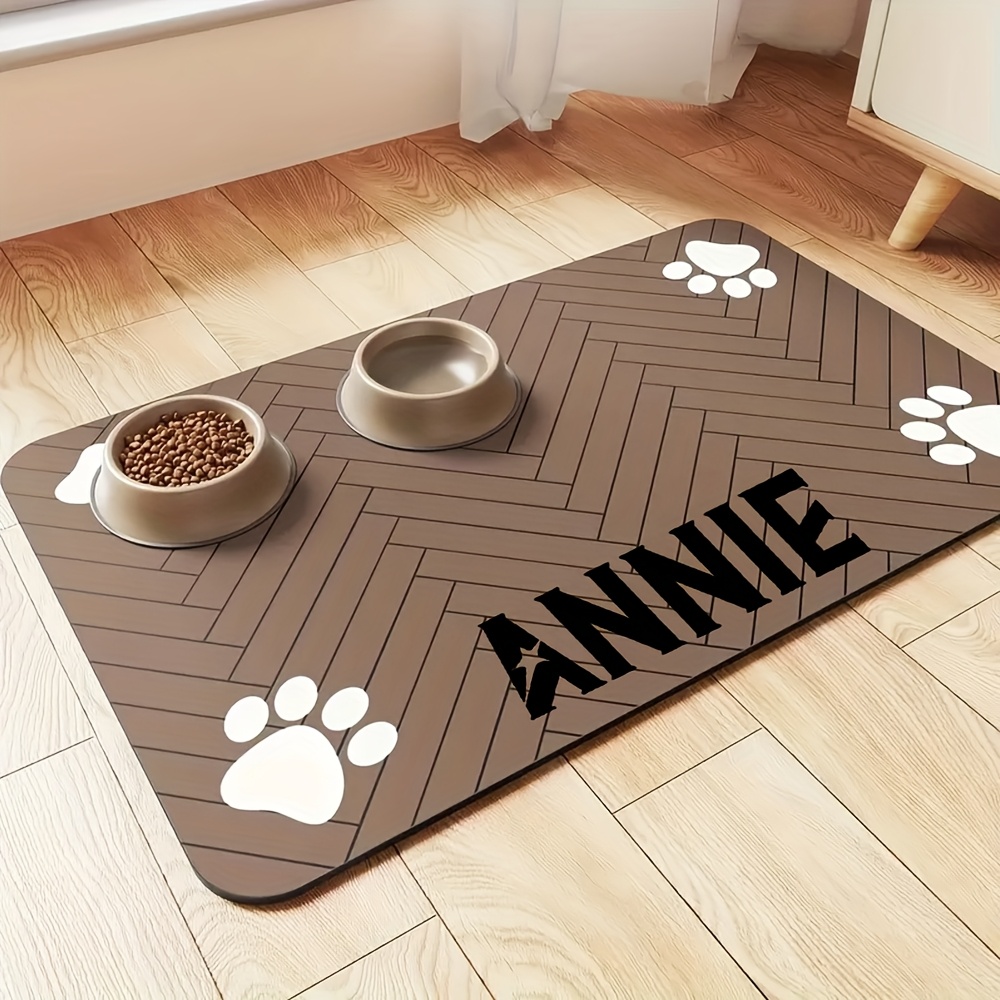 TEMU カスタム大型ペット用フードマット - 速乾・吸水機能付き、名前入り滑り止め犬猫ボウルマット、北欧風デザイン