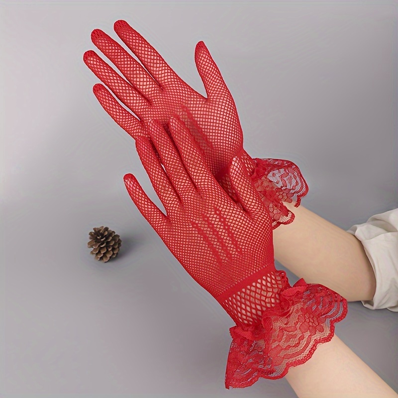 TEMU 1 par de elegantes guantes cortos de encaje de color sólido, transpirables y elásticos para fiestas de té, noche de baile, promoción, boda,
