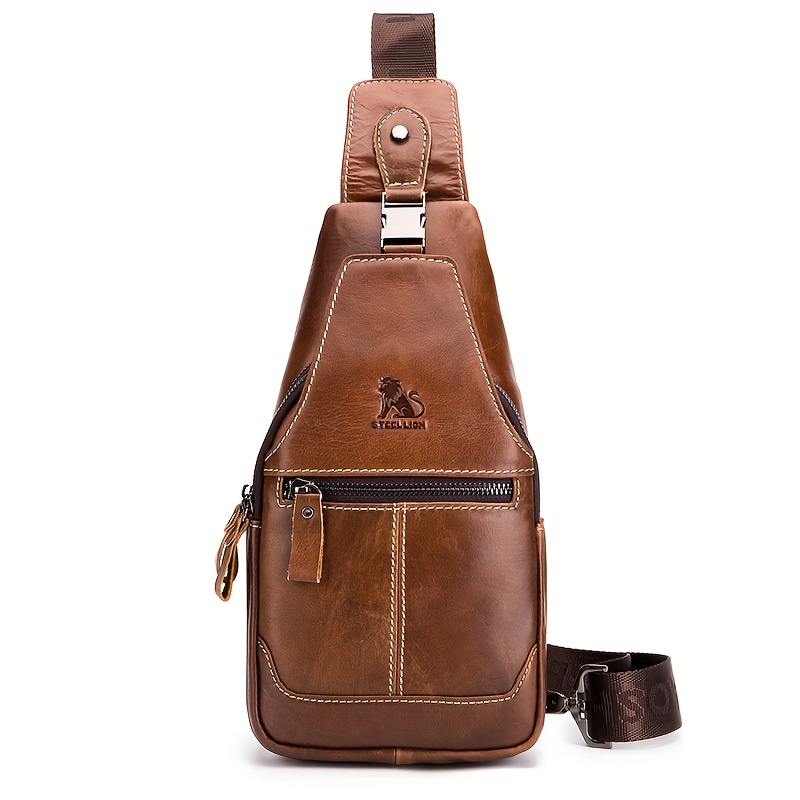 Cross Body Bag For Unisex's Large Capacity Leather Chest Bag, Head Layer Cowhide Chest Bag, Retro Shoulder Bag
