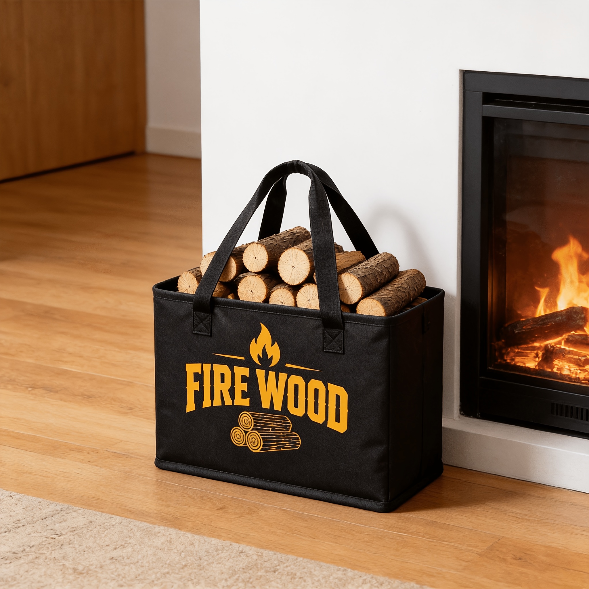 TEMU Large Firewood Carrier Tote Bag, Heavy Duty Log Storage Bag With Handles, Indoor Fireplace Wood Holder, Reusable Firewood Organizer Basket For