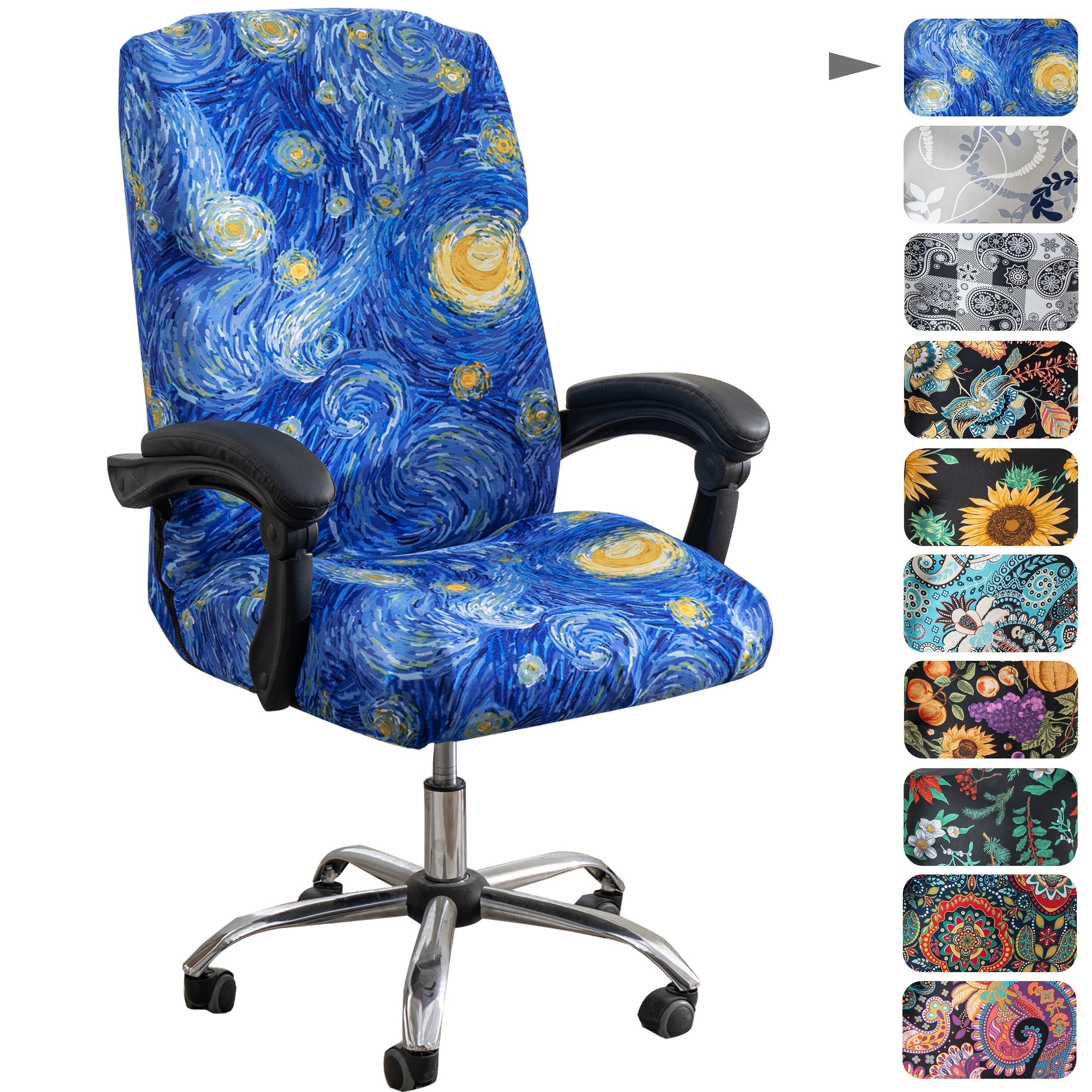 

1pc Stretch Printed Computer Office Chair Covers, Soft Fit Universal Desk Rotating Chair Slipcovers, Removable Washable Anti-dust Spandex Chair Protector Cover With Zipper