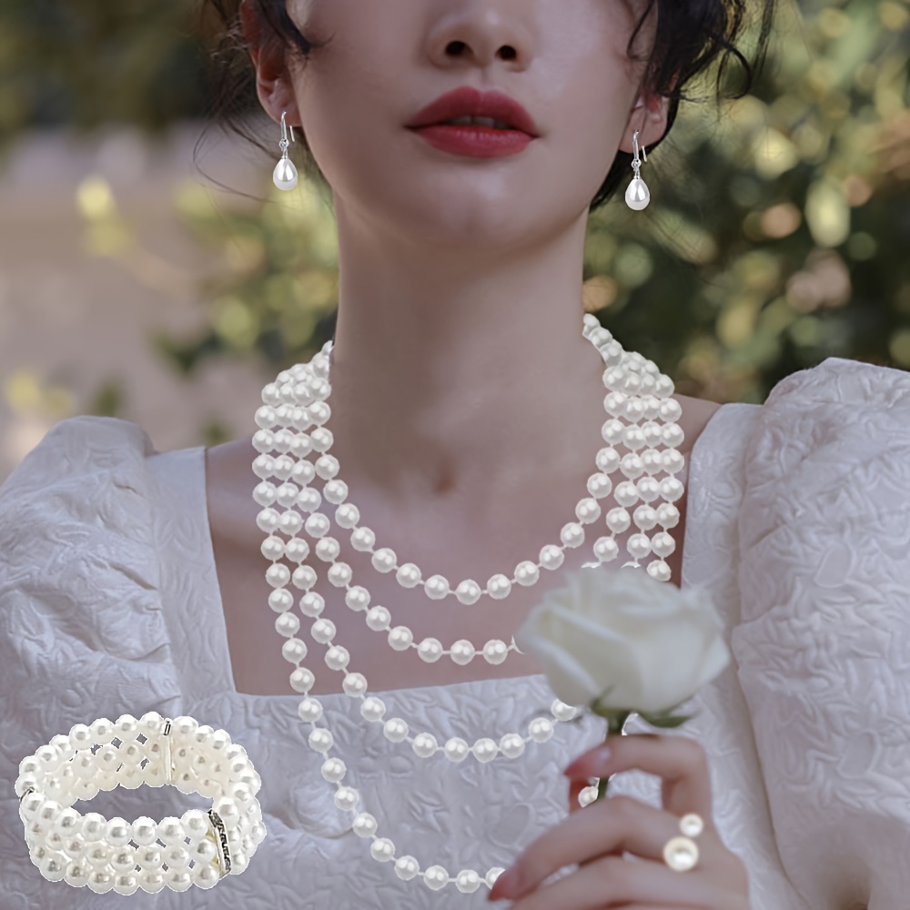 

European And American Cross-border Pearl Necklaces, Fashionable, Simple, Multi-layered Pearl Necklaces, Bracelets, Rings, Earrings