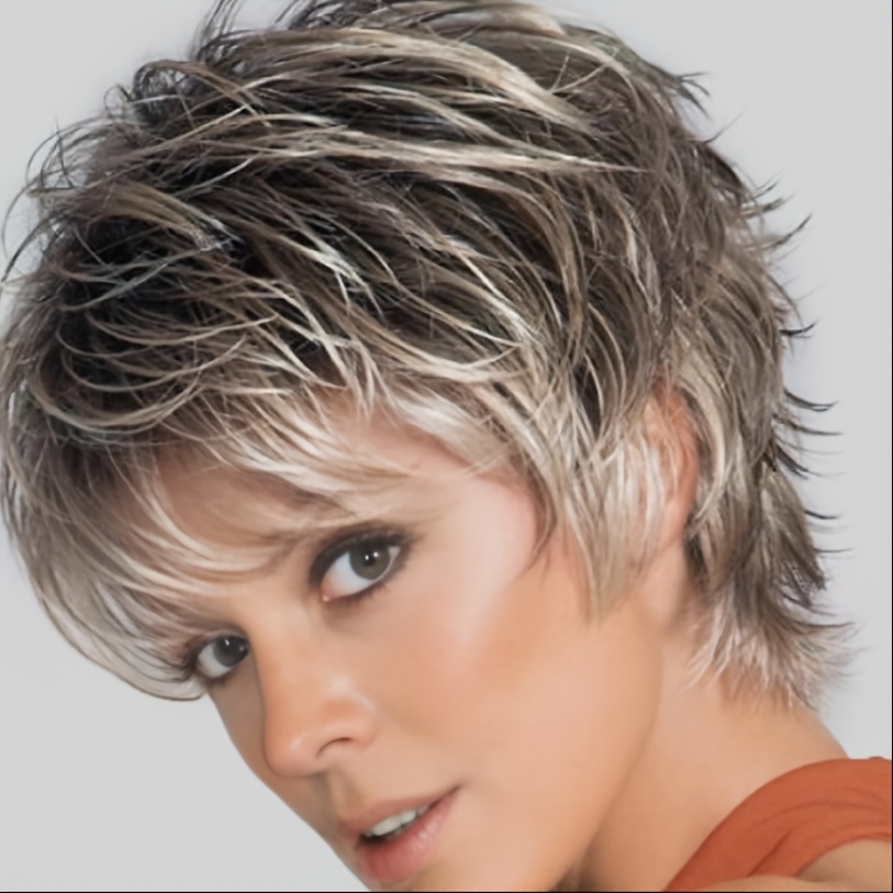 TEMU Short Blonde Cut Wigs With Bangs For White Women, Brown Ombre Blonde Wig Synthetic Wavy Curly Hair Wigs Mixed Brown Wigs Layered Fluffy Heat Resistant