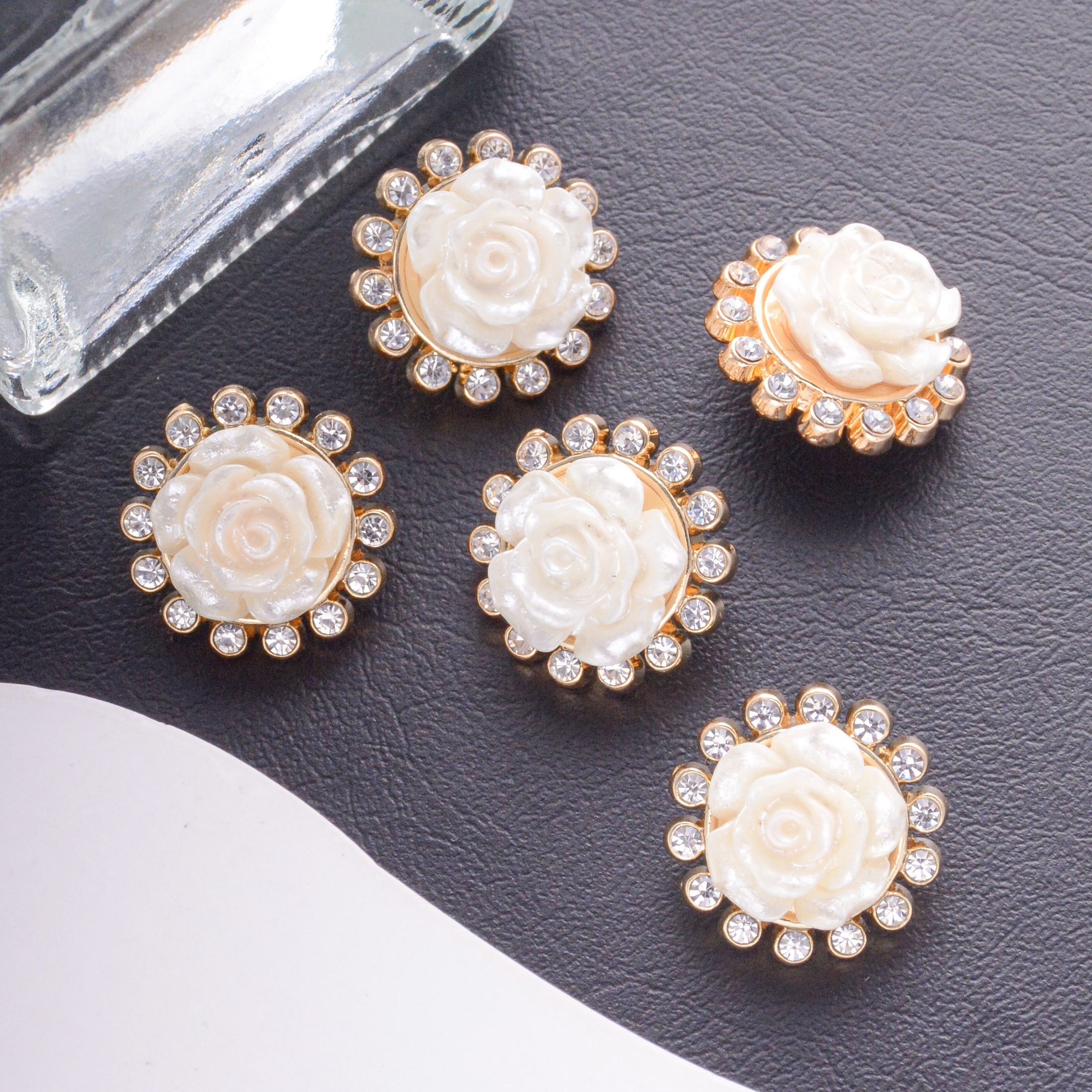 5 pack elegant round   embellished flower buttons alloy fashionable hand   decorative pins for shirts sweaters coats jackets diy fashion accessories for ladies details 1