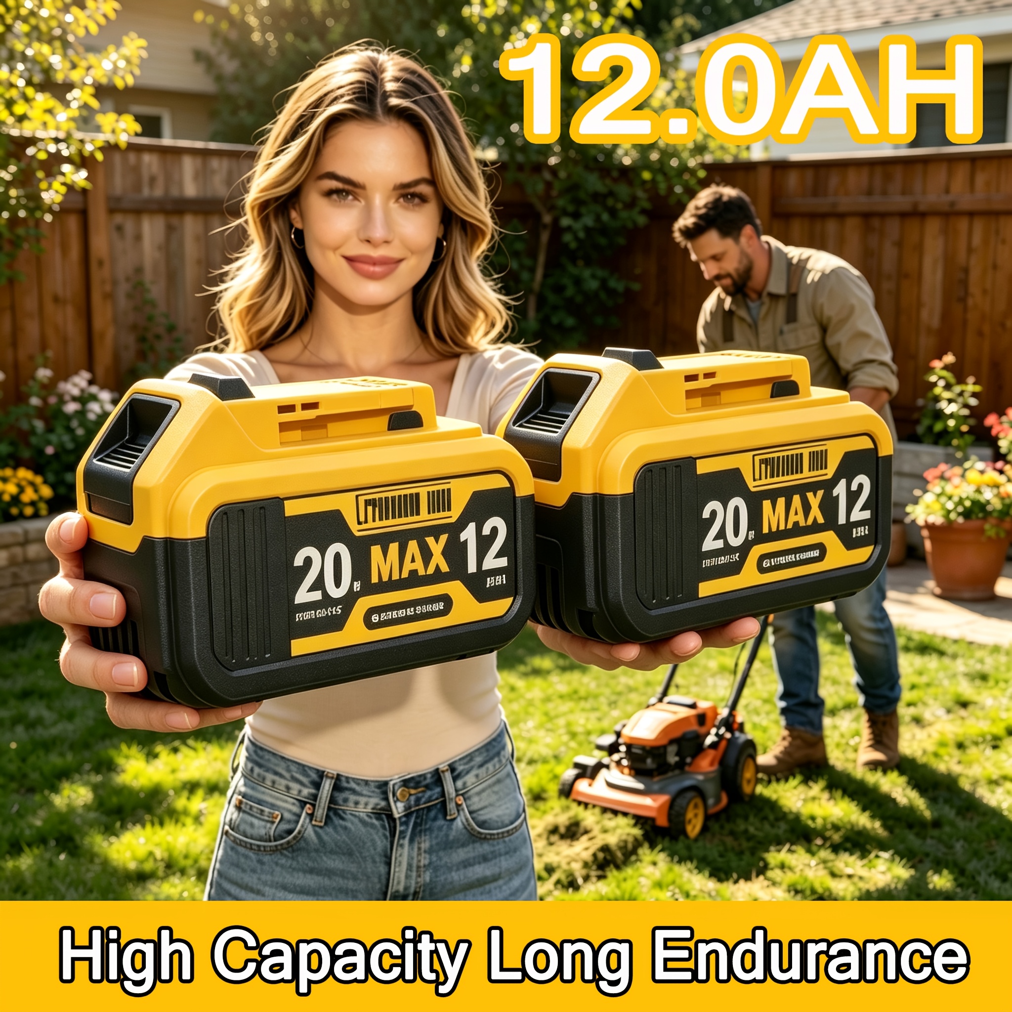 TEMU Lot de 2, batterie lithium-ion 12.0Ah compatible avec les outils électroportatifs fil 20V de la série DW DCB200 DCB201 DCB203 DCB204 DCB206