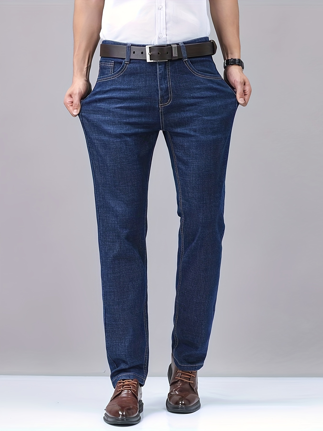 mens semi formal straight leg jeans in dark Temu United Arab - Main Image