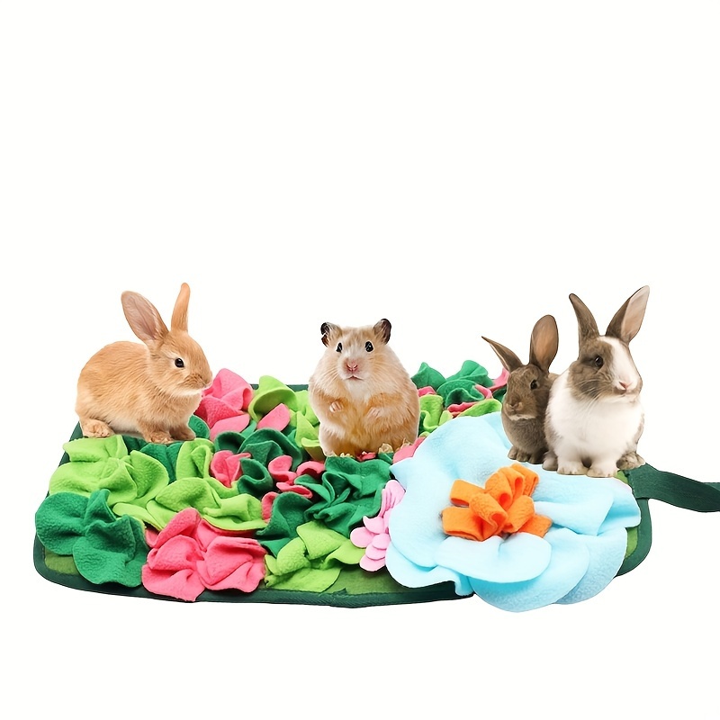 

1pc Small Pet Snuffle Mat For Rabbits And Guinea Hamsters, Interactive Seek-and-find Feeding Pad, Rectangular Foraging Play Toy With Fleece Strips And Flower Design For Mental Stimulation