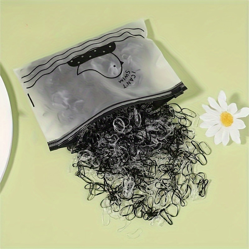Комплект от 1000 мини безшевни цветни ленти за коса за еднократна употреба с чанта за съхранение, предназначени за момичета като еластични спортни аксесоари за коса