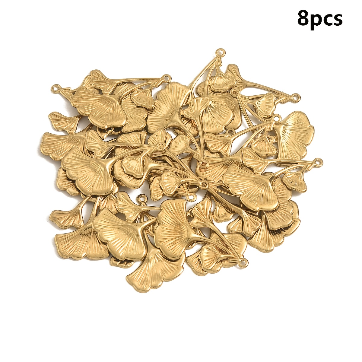 TEMU 8pcs Brass Jewelry Additions Single Hole Leaf Pendant Single Hanging Embossed Leaf Jewelry Making Women's Fashion Pendant