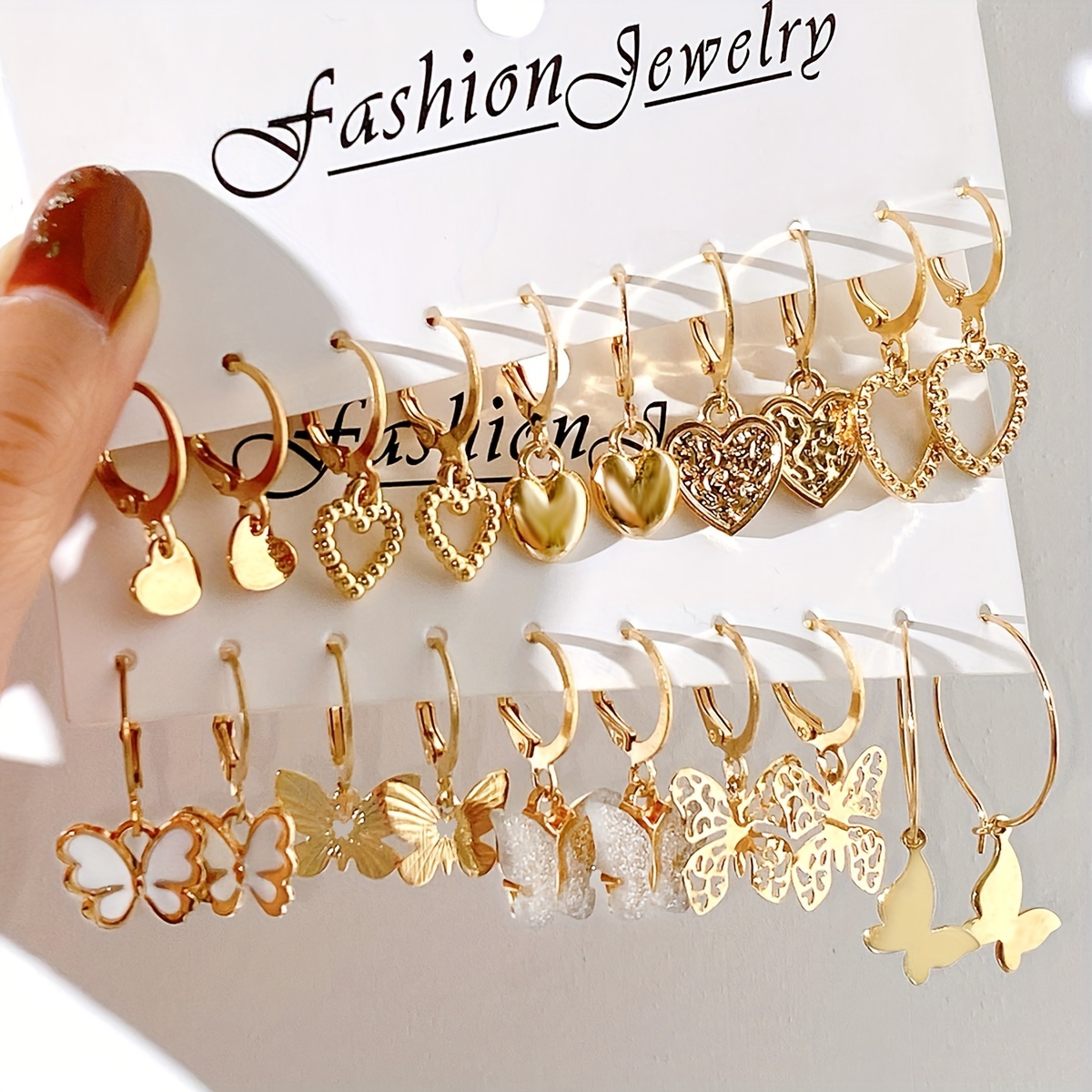 

10 Pairs/ Set Golden & Silvery Earrings Set - Simple Heart & Hollow Butterfly Pendants, Women's Fashion Jewelry For Date, Vacation, Party, Daily Wear Gift