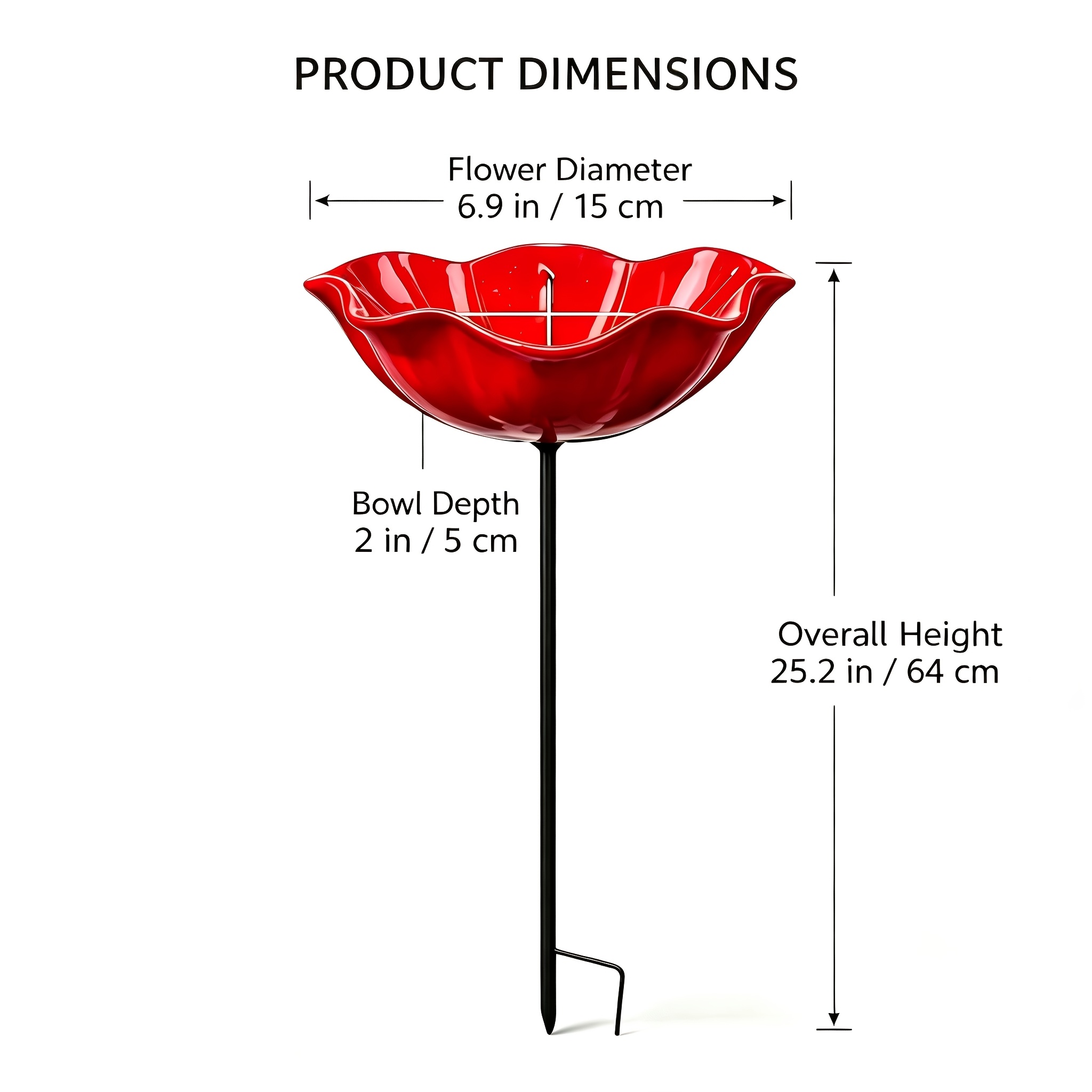 Image of Red Flower Bird Feeder With Rust Resistant Metal Stand, Standing Outdoor Bird Tray For Backyard Patio, Decorative Garden Ornament For Garden And Bird Lovers, Made In China
