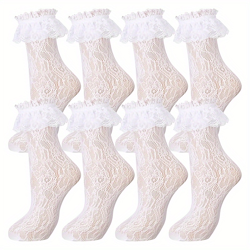 ladies fancy dress socks 4 pairs lace ruffle frilly ankle lace socks cute white ruffle socks