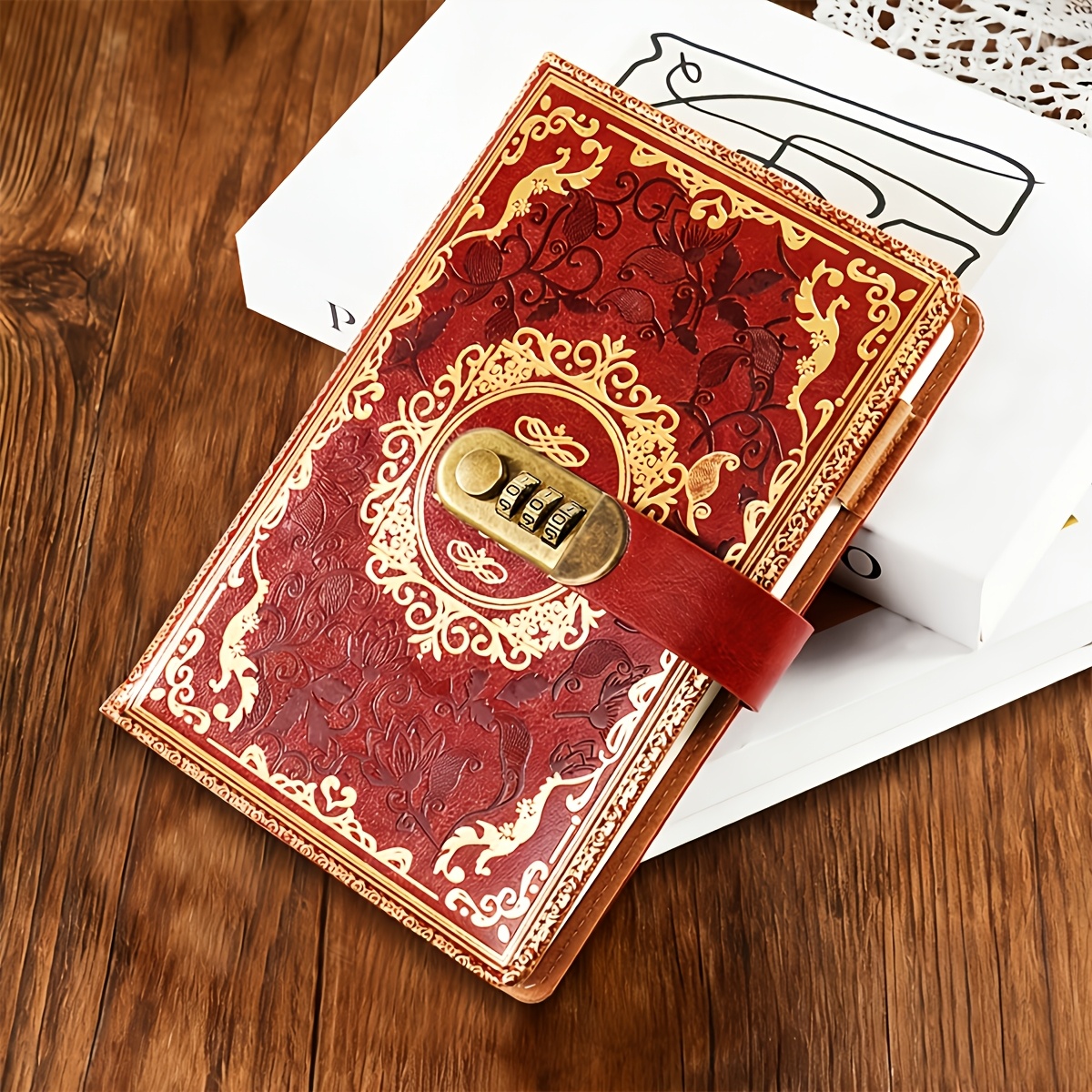 A5 Vintage-inspired Journal With Combination Lock - Thick Ornate Design Notebook For Business Or Personal Use - Ideal For Students And Professionals