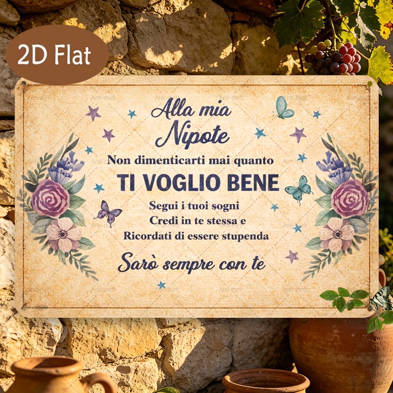 TEMU 2d Flat, 2d Flat, 2d Flat 1pc Italian Slogan Retro Painting 7.87x11.81inch| Metal Decorative Painting, Conveying Deep In Italian Such As "to My