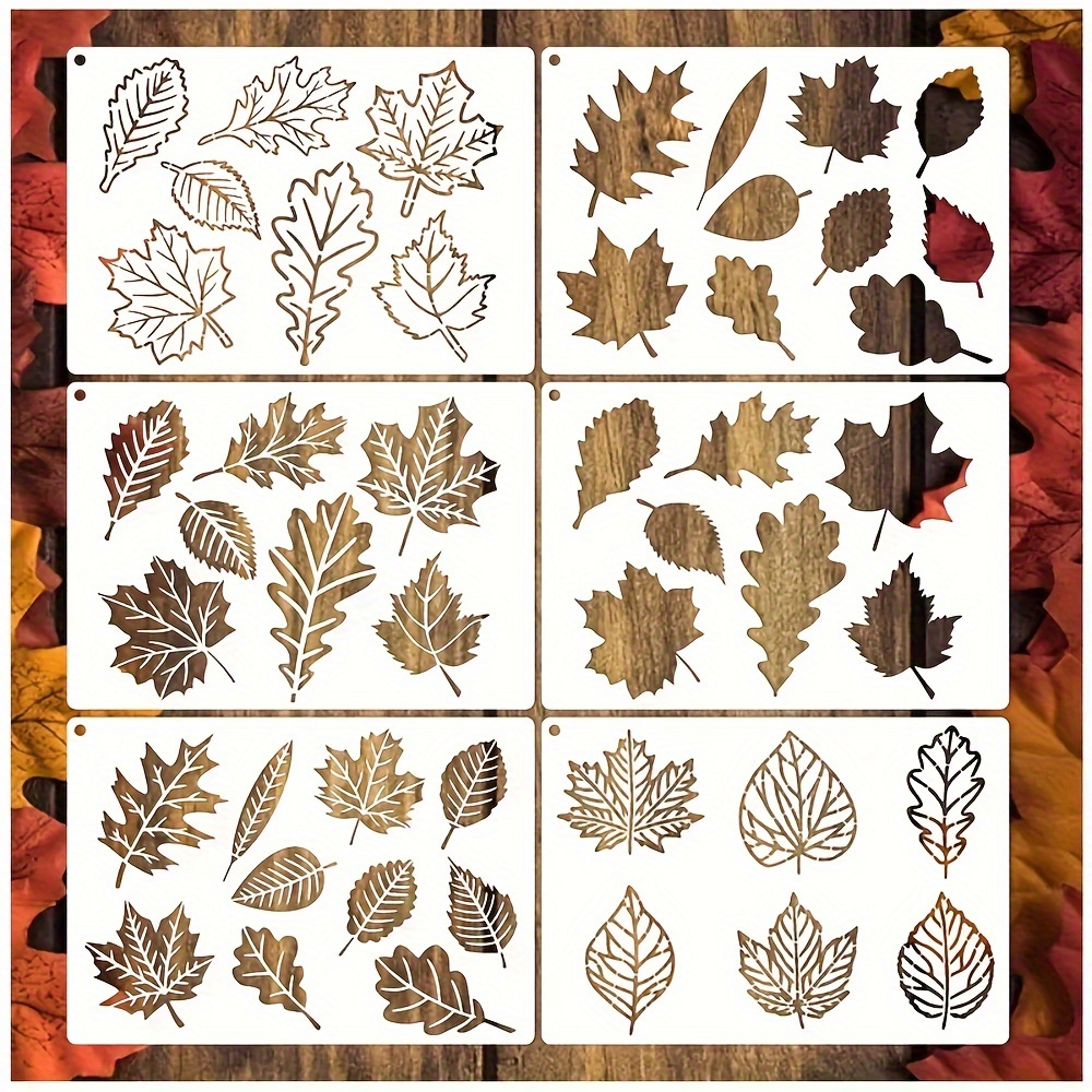 

6pcs Autumn Maple Leaf Stencil Set For Diy Crafts, Scrapbooking & Home Decor - Reusable Pet Plastic Painting Templates For T-shirts And Wall Art Projects