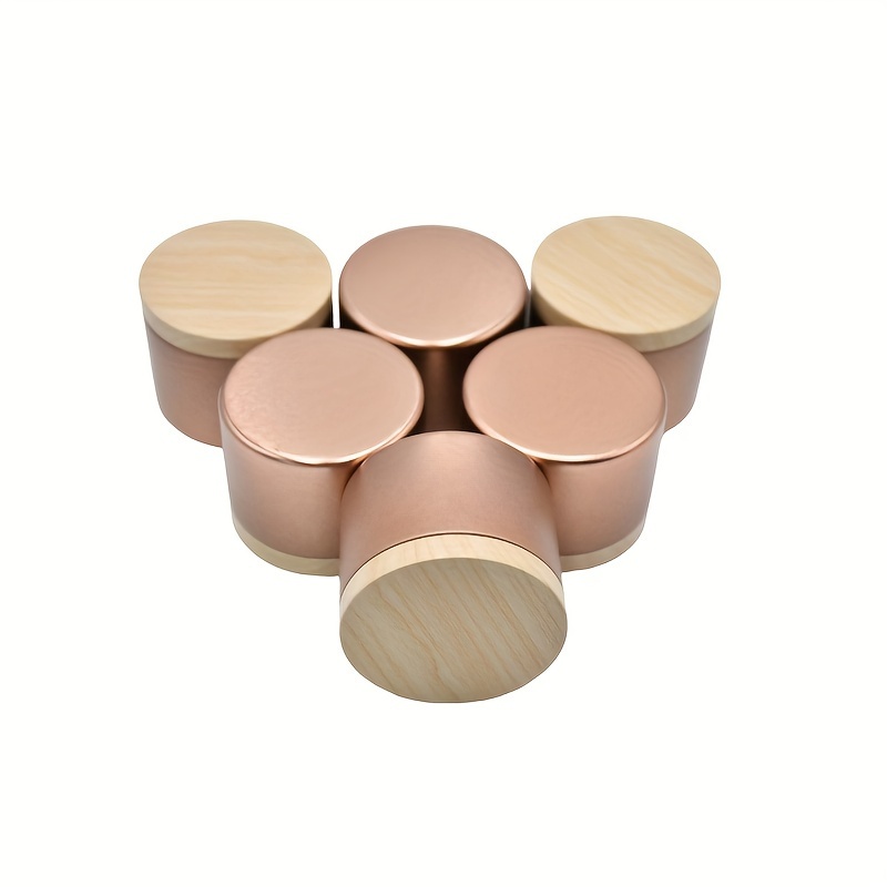 

12-pack Rose Golden Candle Tins With Wood Grain Lids, Metal Containers For Diy Aromatherapy Candles, Small Gift Storage Boxes, Craft Packaging