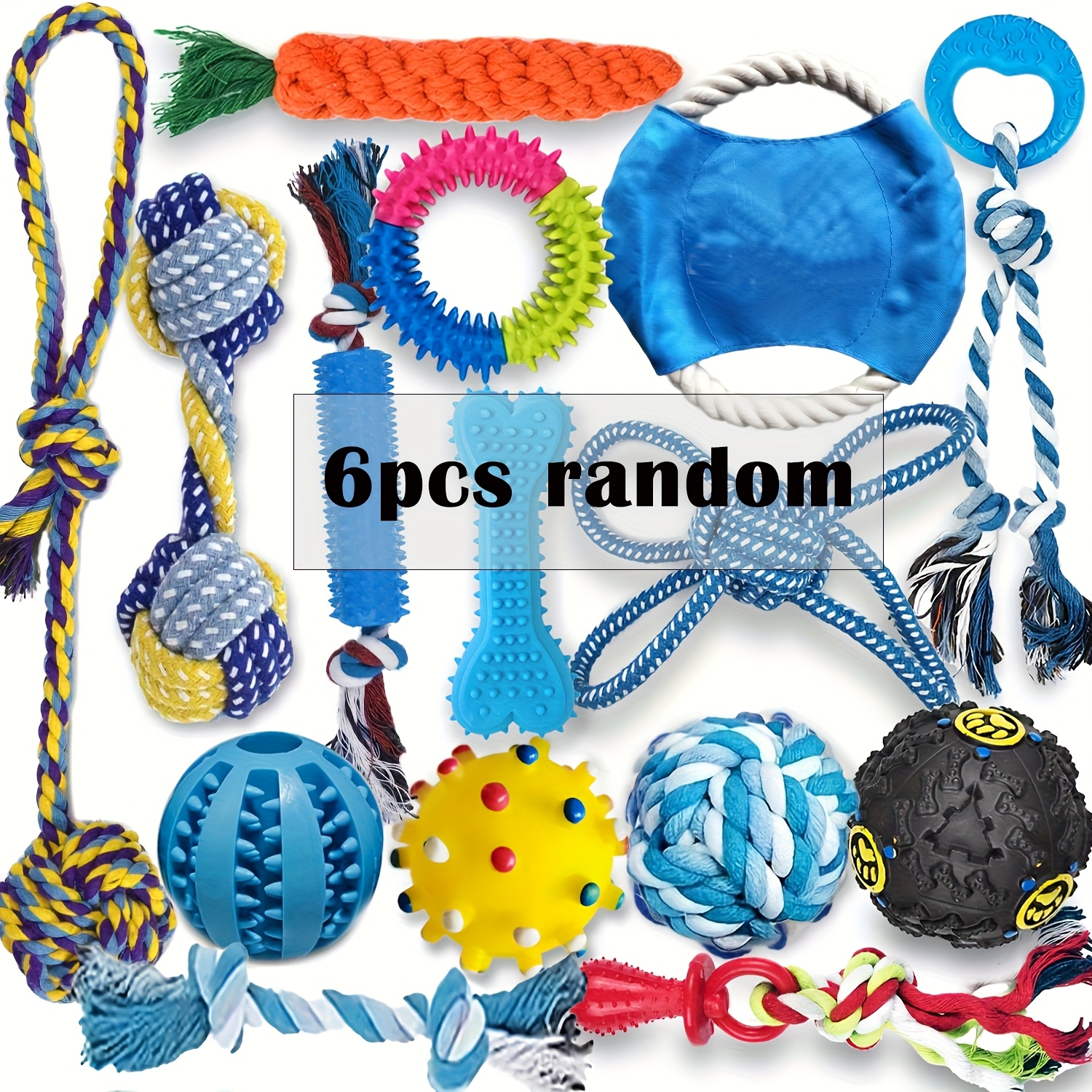 TEMU Dog Teething Chew Toys - 3/6pcs Random Tough Small Medium Large Breed Puppy Toys, Dogs Rope Chew Toys Bundle For Boredom, Pet Interactive Squeaky Treat Dispensing Ball For Puppie