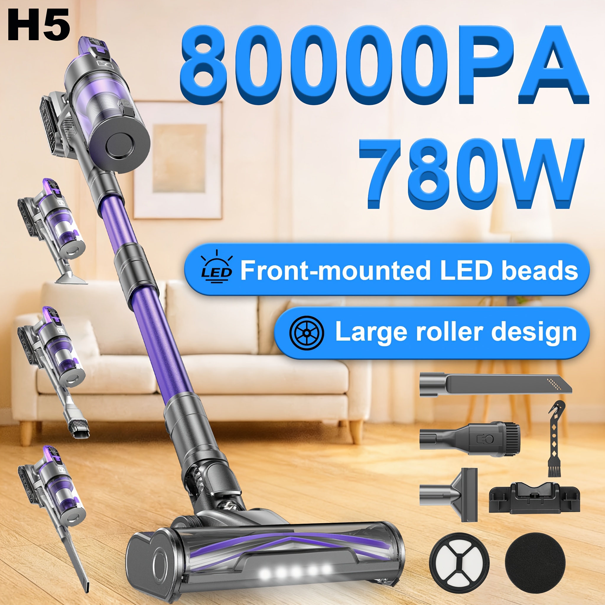 Image of 75kpa/80kpa , High-suction Vacuum Cleaner, Ultra-long , Indoor Cleaning, Handheld Vacuum Cleaner Multi-angle Cleaning, Hard Floor Sofa Crevice Cleaning H7/h5 Purple Golden