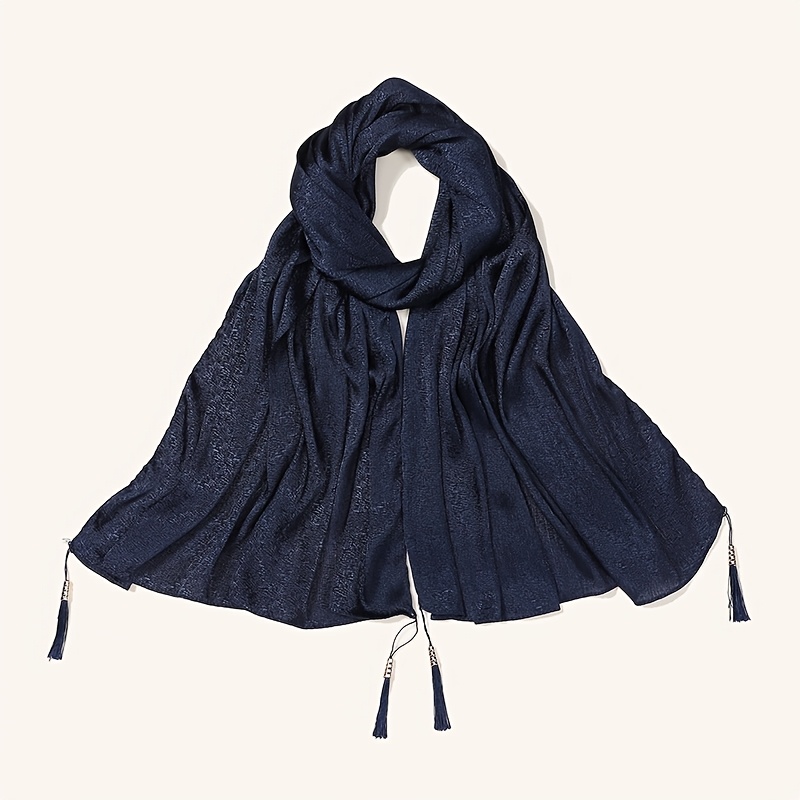 Women's Satin Solid Color Jacquard Tassel Headscarf/Bandana