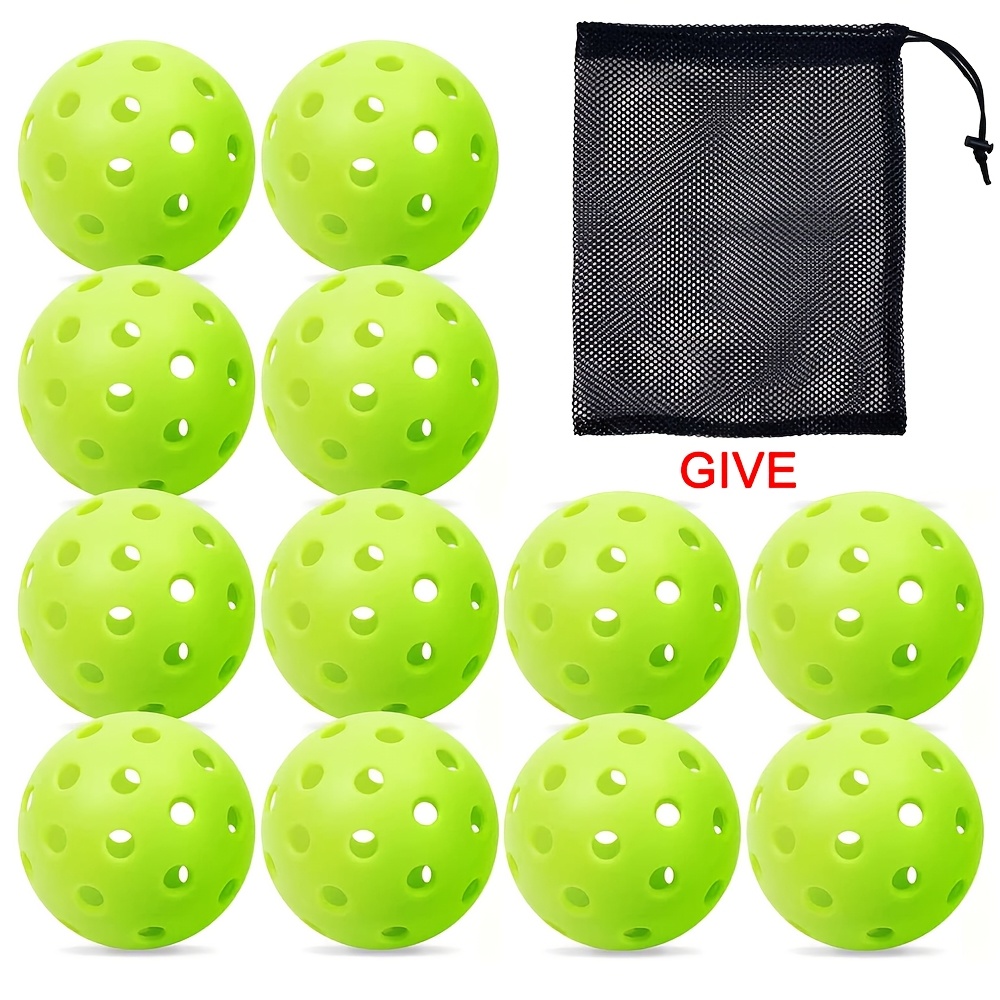 TEMU 12 stuks Pickleball Ballen met Opbergtas, Buiten/Binnen Pickleball Bal - Gebalanceerde Vlucht, Hoge Stuit, Uitstekende Zichtbaarheid - 40 Gaten