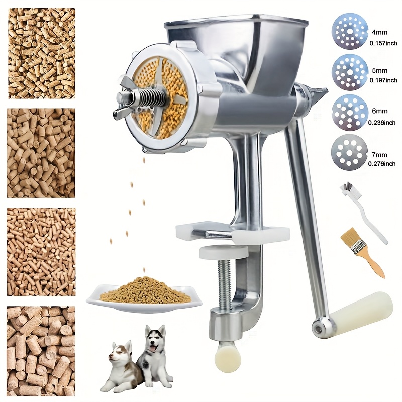 Machine for Making Pellets for Pet Food, Featuring Manual Feeding And Molds in Sizes 4/5/6/7Mm, Includes 2 Brushes, Suitable for DIY Bird, Cat, Dog, And Parrot Feed Production.