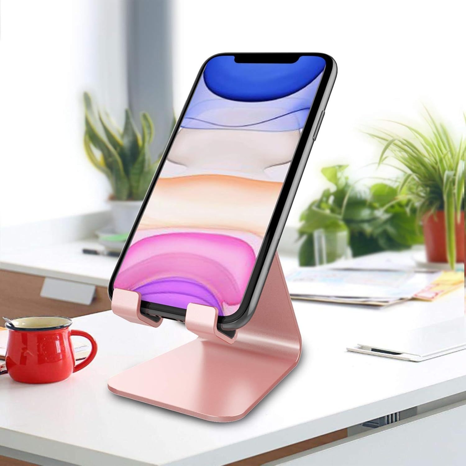cell phone stand fully adjustable foldable desktop phone holder cradle dock compatible with iphone 17 16 15 14 13 12 11 pro max xs xr x 8   switch all phones