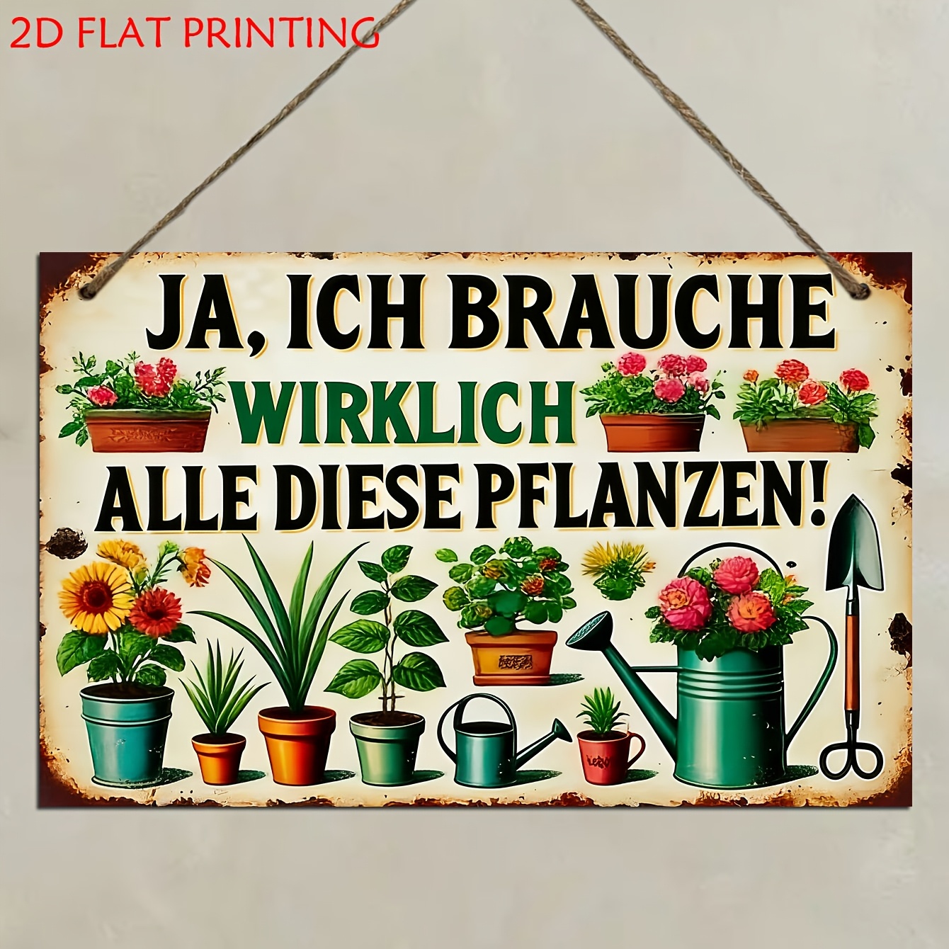 E-shop 2D-Flach, . Deutsches botanisches Wandschild – Vintage deutsche Plakette mit Pflanzenmotiv deutschem Text, Retro-Kunstdekor geeignet für Garten,