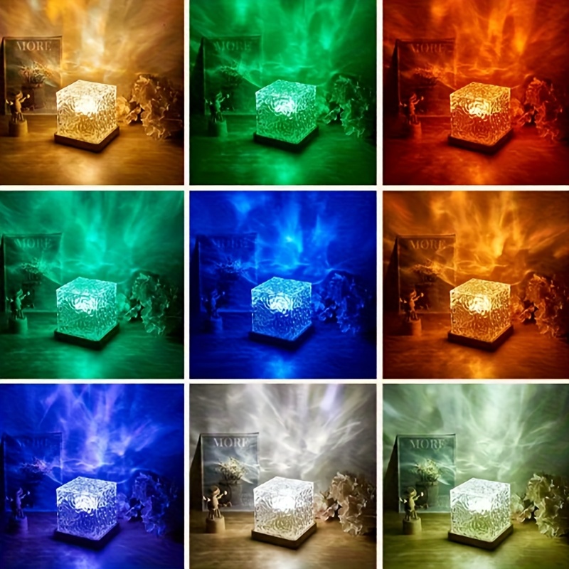 Cube-Shaped Ambient Light Featuring a Wave-Pattern Design, Powered by USB, Adjustable in Multiple Colors, And Comes with a Remote Control, Ideal for Use in Bedrooms, Living Rooms, And Various Other Environments