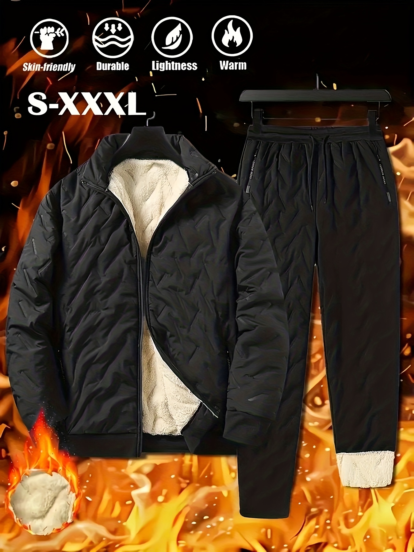 Men's Casual Fleece-Lined Jacket and Pants Set