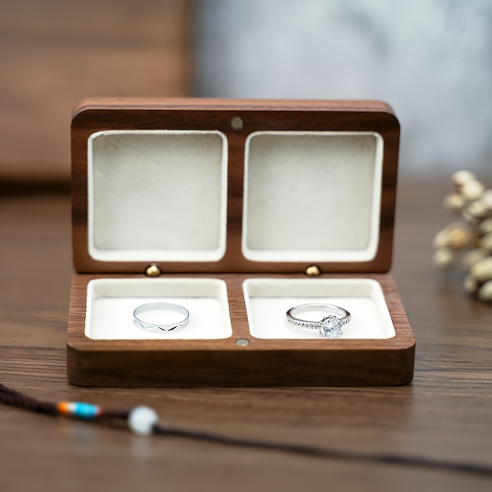 Walnut Wood Ring Necklace Earring Storage Box With Solid Wooden Edges Portable Jewelry Case, Jewelry Boxes