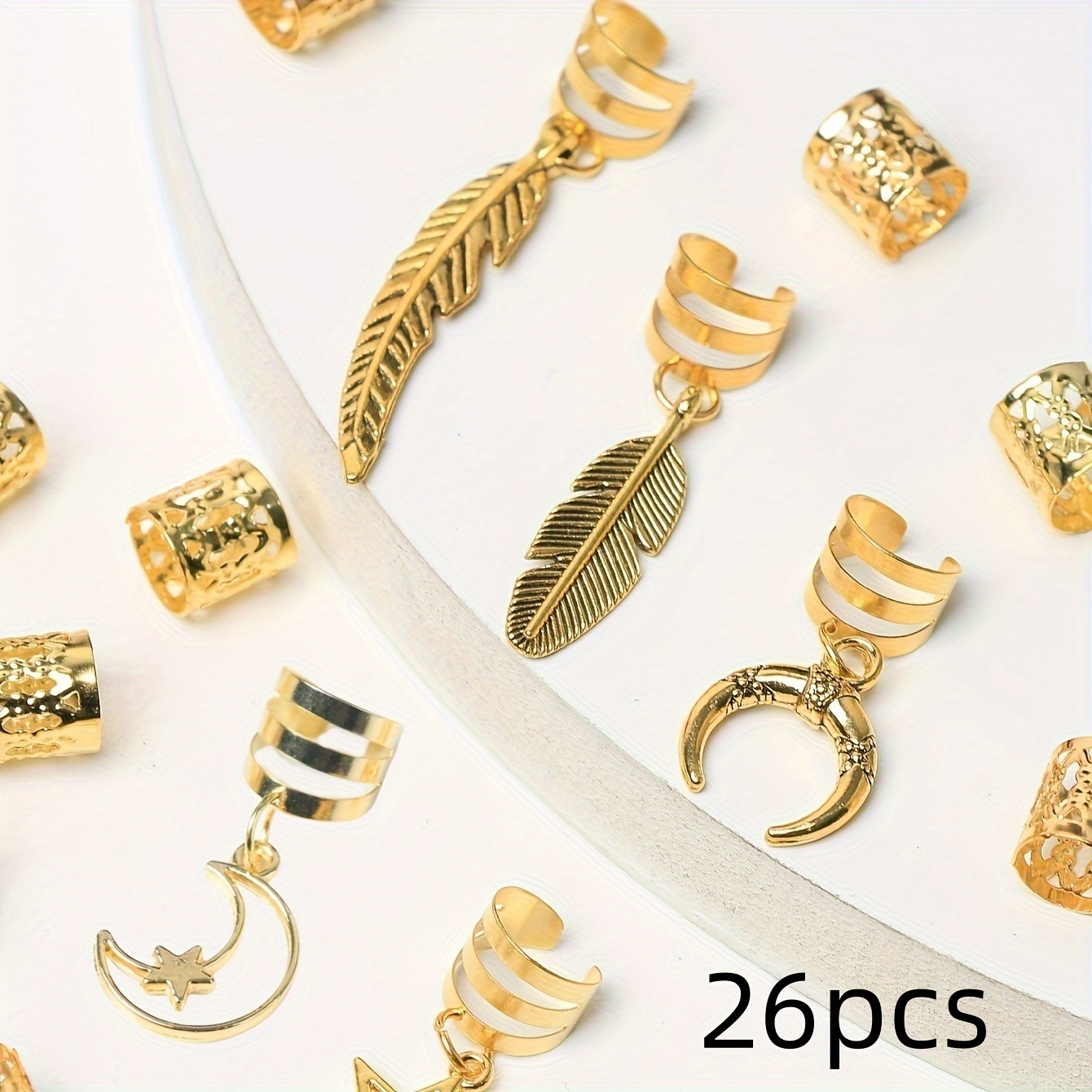 Formery – 19-teiliges Set Zopfringe & Haar-Anhänger In Gold (Sterne & Monde) – Verstellbarer Haarschmuck Für Dreads, Zöpfe & Flechtfrisuren