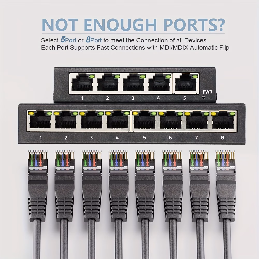 5-портовый/8-портовый гигабитный ethernet-переключатель с металлическим корпусом, порты rj45, которые автоматически договариваются о скорости 10/100/1000 мбит/с, прост в подключении и установке, портативный и удобный для пользователя, компактный сетевой переключатель, подходящий для адаптеров для мониторинга общежитий Детали 1