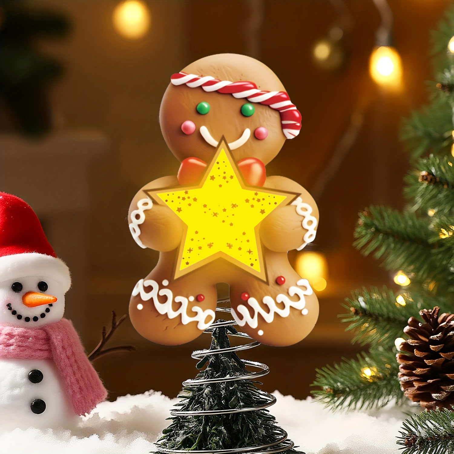 TEMU Christmas Gingerbread For Man Star Tree Topper, Christmas Tree Gingerbread For Man Topper With Lights, Cute Gingerbread Decorations, Unique And