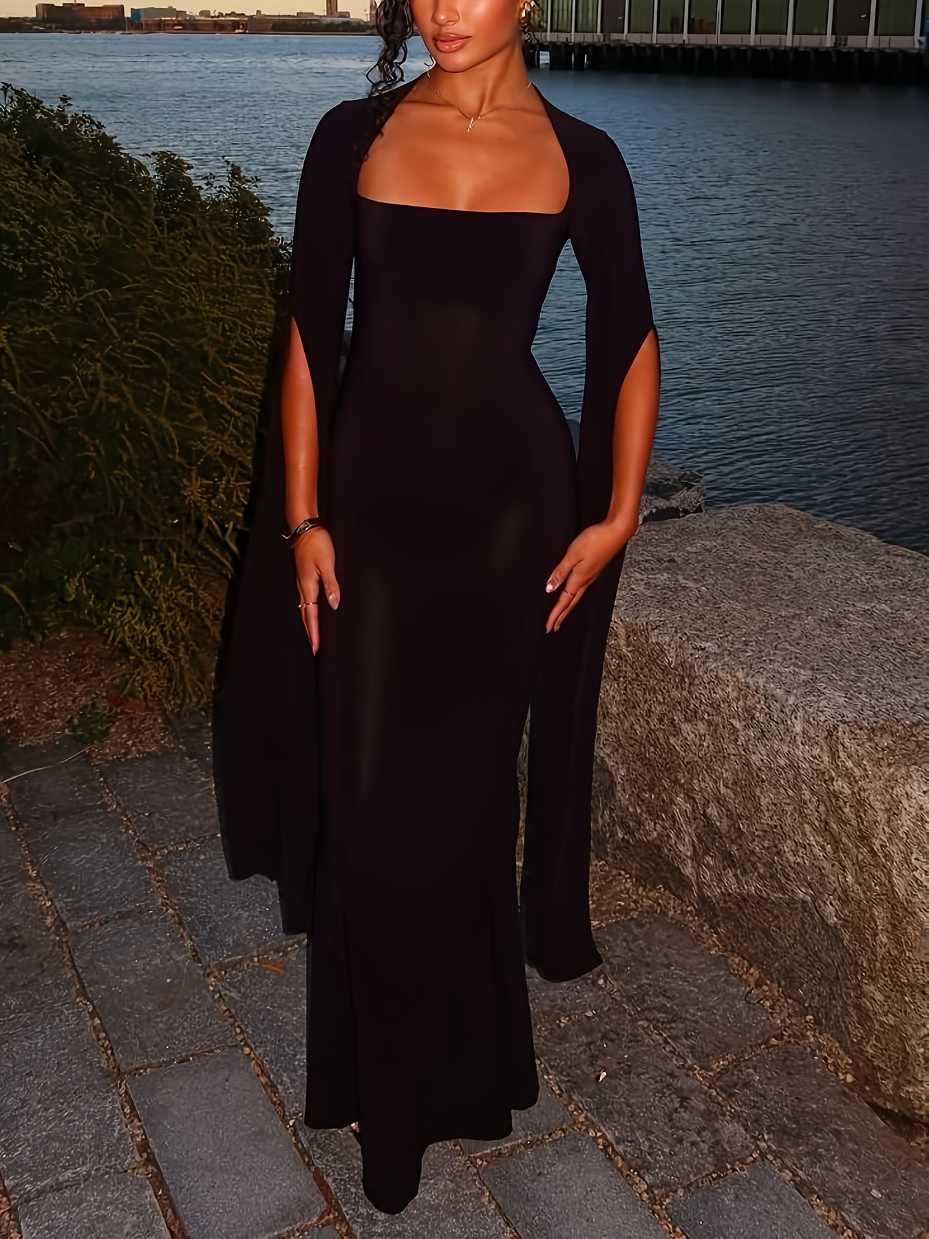 chinese dress ladies Double-Slit Maxi Dress with Straps main image 1