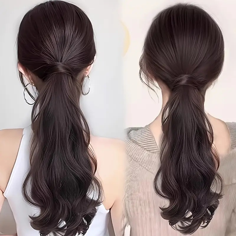     hair bun ponytail wig 18 inch elegant female claw clip extension high temperature synthetic water wave wig suitable for all hairstyles   and   daily wig use details 3