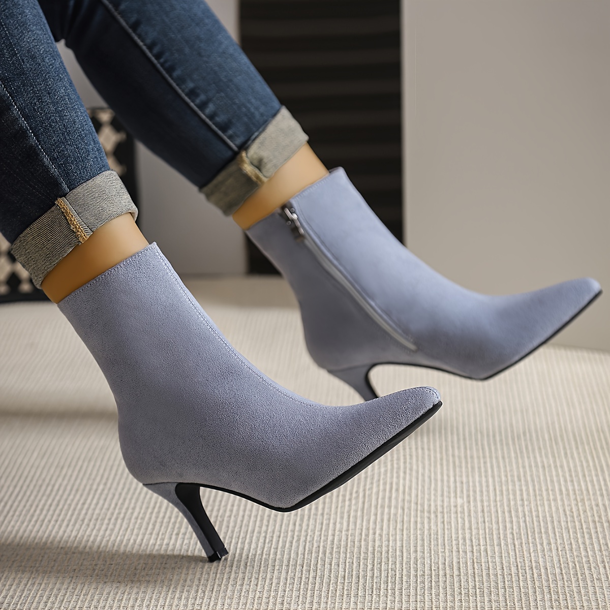Pointed Toe Ankle Boots with Inner Fleece Warm Lining