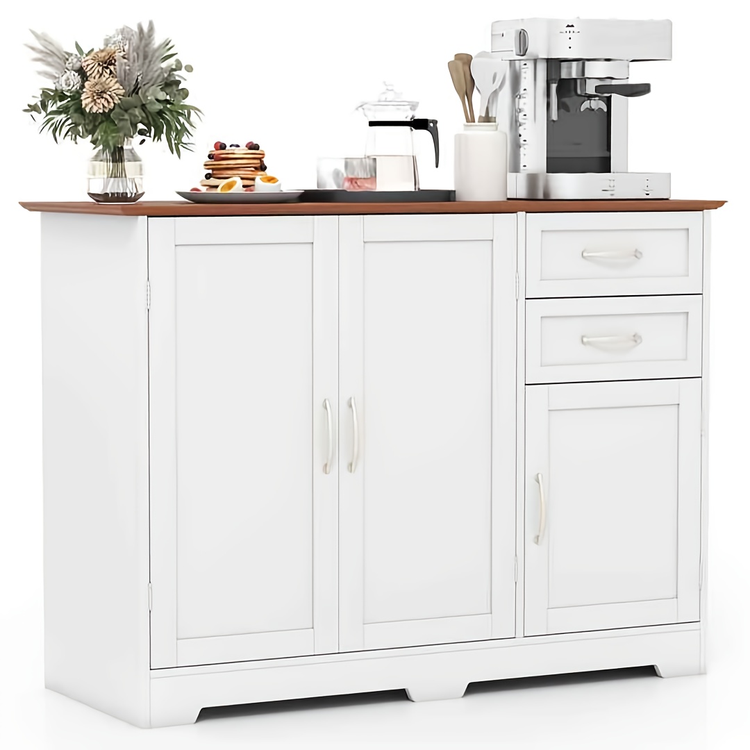 100 * 40 * 78 Cm, Sideboard, Contemporary Storage Unit Featuring And 2 Trays With Adjustable Shelves. Suitable For Kitchen Or Dining Room Storage. Black & White