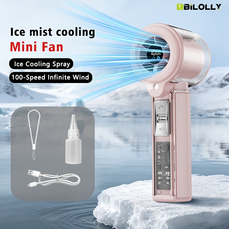 TEMU Usb Charging Portable Handheld Misting Fan, Mini Spray Cooling Fan, 3000mah Large Battery, Personal Cooling Fan, Powerful Turbo 100-level Speed