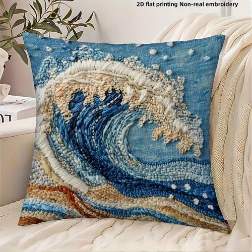 1pc retro ocean wave throw pillow cover durable polyester 18x18 inch machine washable single sided print with envelope closure no insert included contemporary coastal decor for porch patio couch sofa living room outdoor use patio accessories textured fabric soft fabric decorative pillowcase interior designers