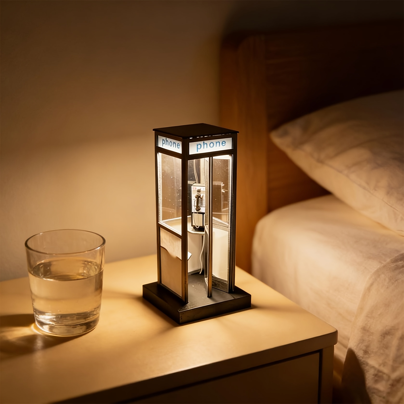 2pcs telephone booth table lamp black lampshade set designed in a vintage telephone booth style bedside night light birthday gift Product details 4