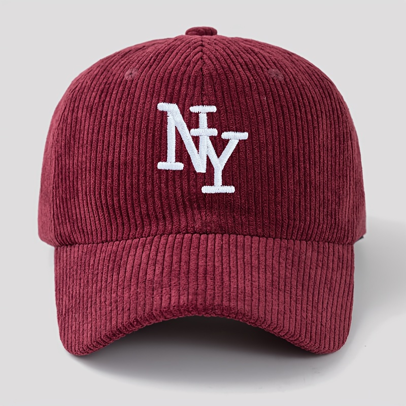 TEMU Unisex Ny Embroidered Corduroy Baseball Cap, Women's Fashion Spring Autumn Thickened Baseball Cap, Men's Autumn Winter Casual Warm Outdoor Hat,