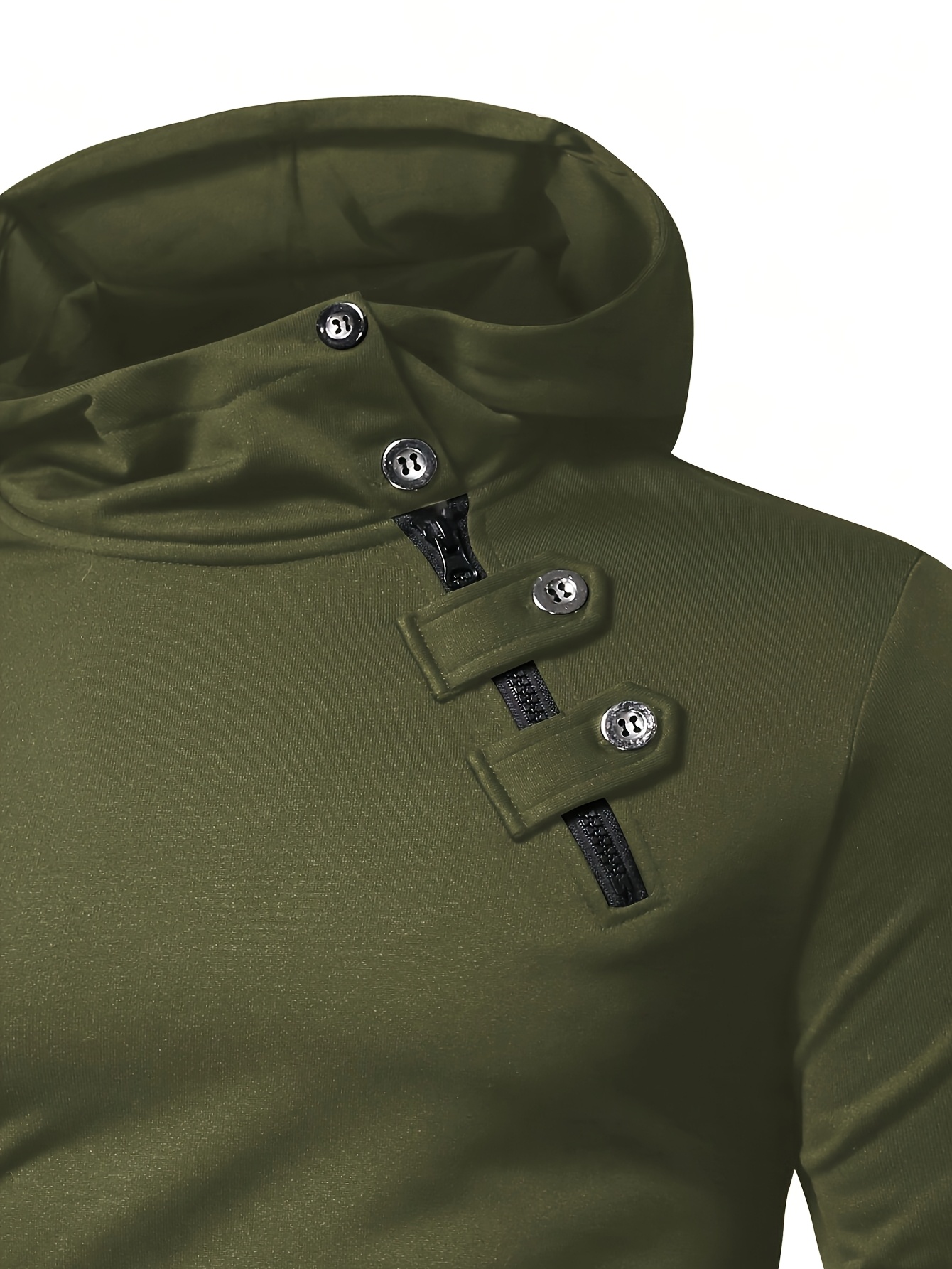 Men's Casual Green Hoodie with Half-Button Placket - Long Sleeve, Soft Polyester Fabric, Comfortable & Stylish for Spring/Fall, Casual Wear Hoodie | Minimalist Hoodie | Knitted Texture, Sweater Hoodie