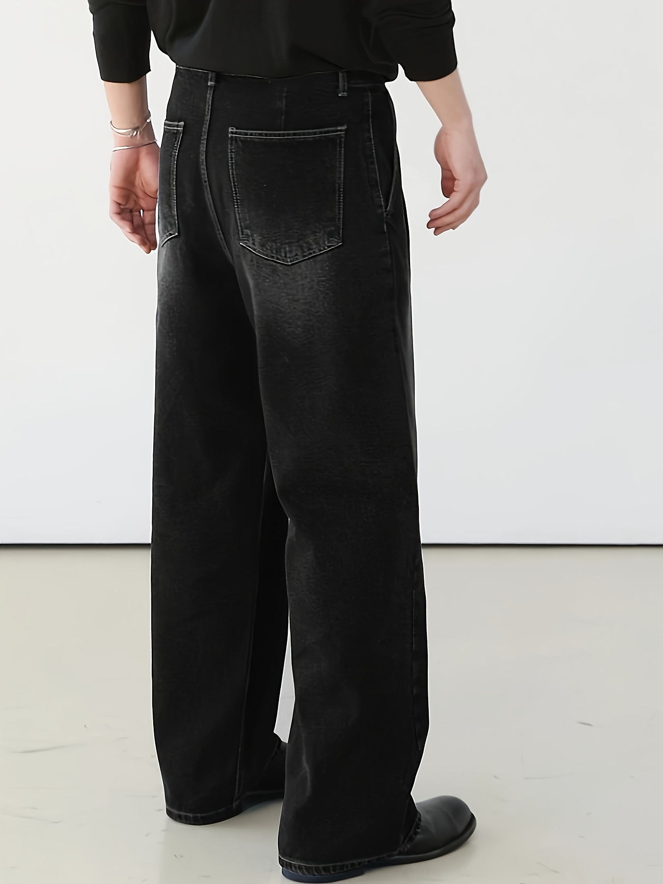 loose black washed denim pants a style wide - Temu South Africa