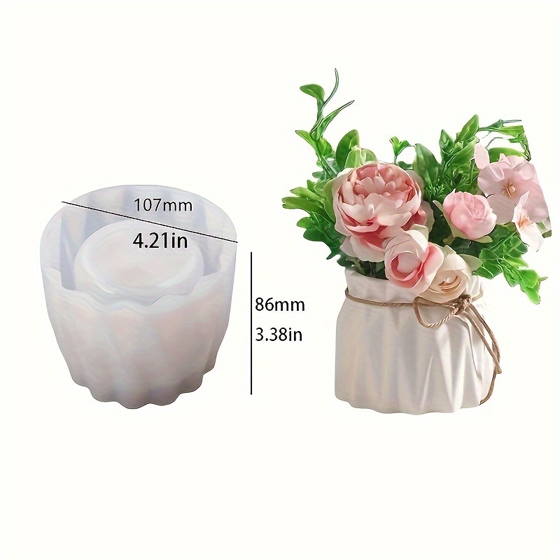 Image of Geometry Ripple Dried Flowers Vase Concrete Flower Pot Mold Striped Succulent Plants Cement Plaster Clay Mold For Candle Jar Pen Container Makeup Brush Storage Home Decor
