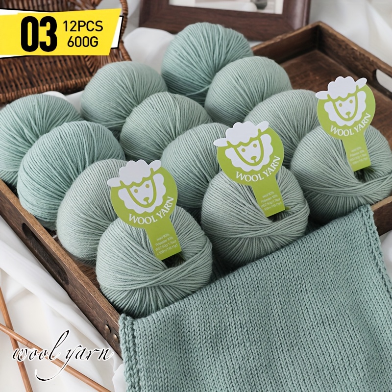 12- [600g (21.1oz) Large ] Wool Yarn Medium-fine Thread 12 Skeins Hand Knitting Thread -friendly No Pilling Hand Knitting Sweater, Scarf, Hat, Socks, Cardigan, Etc