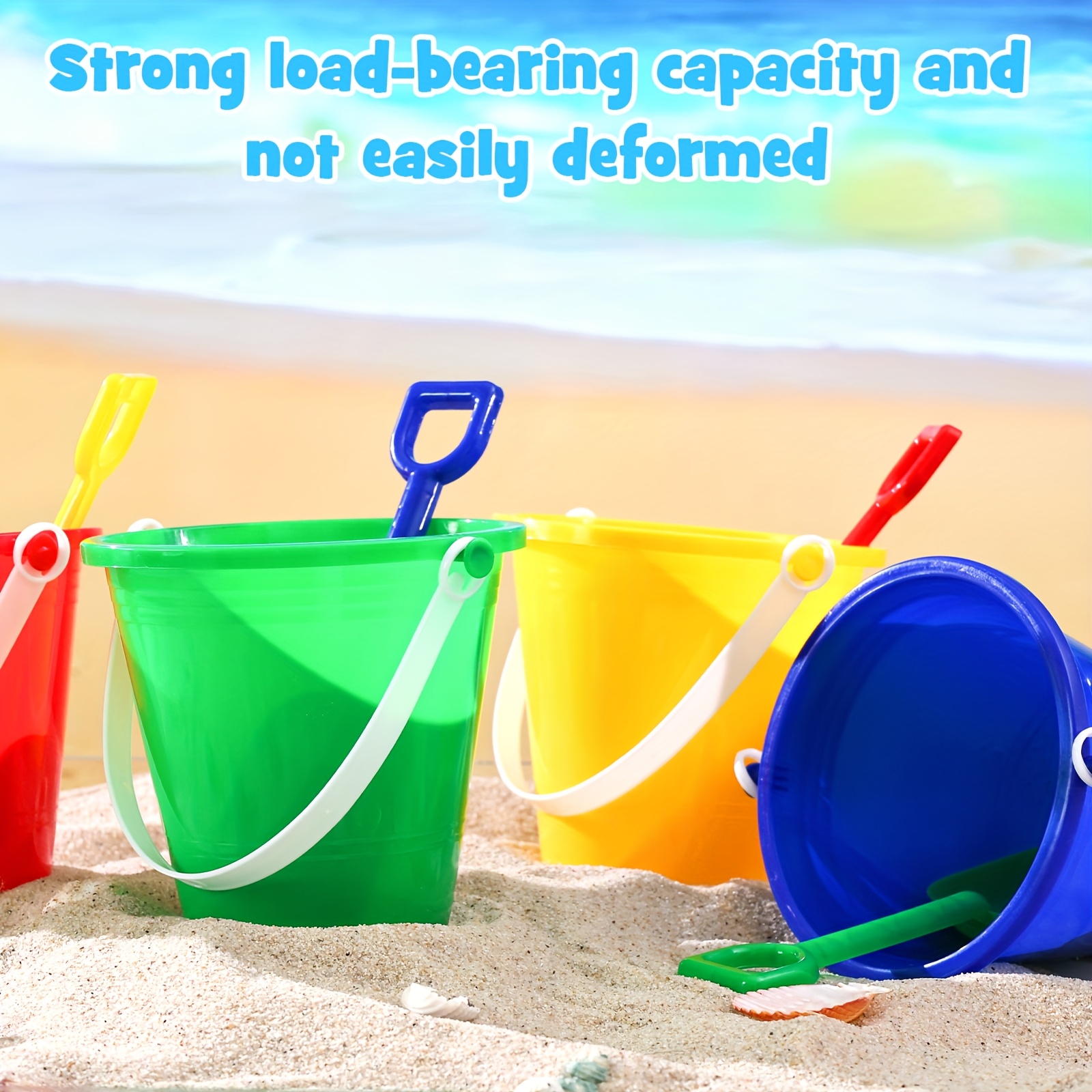 TEMU 12pcs Colorful Beach Bucket With Shovel, Sturdy And Durable Plastic Sand Bucket, Summer Outdoor Beach Vacation Toys, Family Beach Essentials,