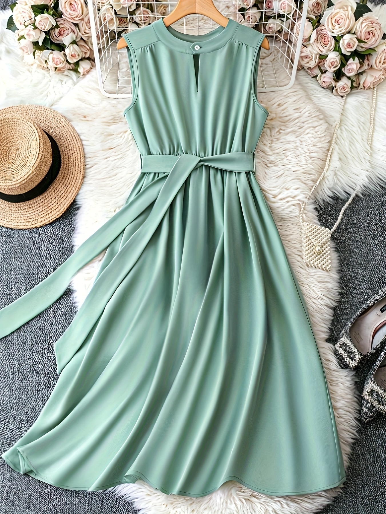 flowy light green dress Berylove Women Green Maxi Dress A Line Off The Shoulder Pleated Long Wedding Guest Dress, Green / L