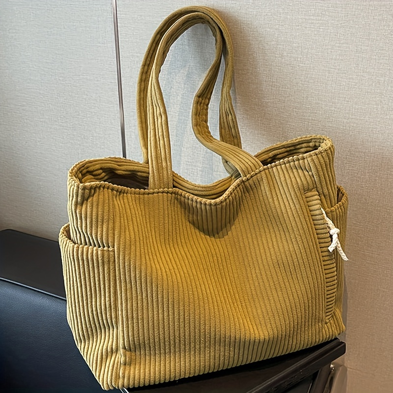 

[customer ] Chic Corduroy Tote Bag For Women - Spacious & Lightweight With Soft Plush Lining, Multiple Pockets, Zip Closure - Daily & Shopping - In White, Green, Yellow, Black