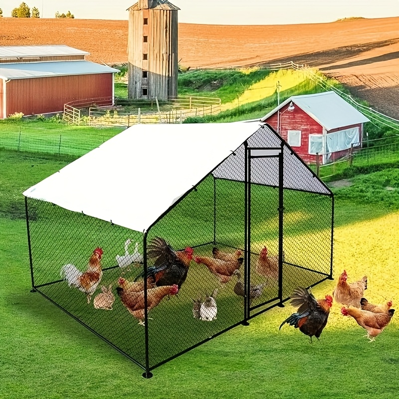 

Large Metal Chicken Coop Walk-in Poultry Cage Chicken Duck Rabbit Pen With Waterproof & Anti-uv Cover For Outdoor Use